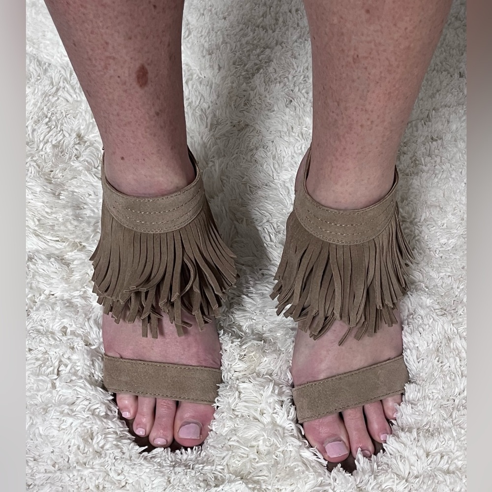 Restricted Tan Fringe Block Heels Worn once